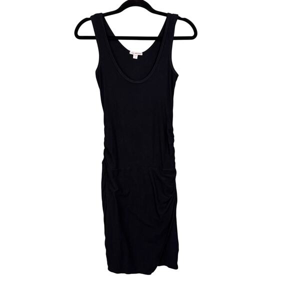James Perse Revolve Mini Sheath Dress Womens 1 XS/S Black Tank Wide Strap Ruched - Picture 1 of 10